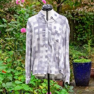 Wyatt Collection Rayon Light Gray & white Gingham print Women’s Shirt